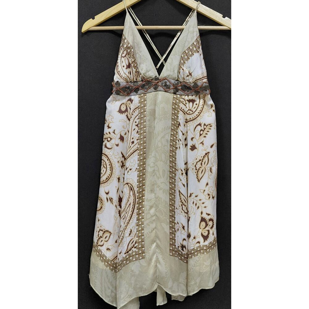 IP9 single dress Silk Beaded Halter Dress Paisley Sleeveless 100% Silk Size 2
